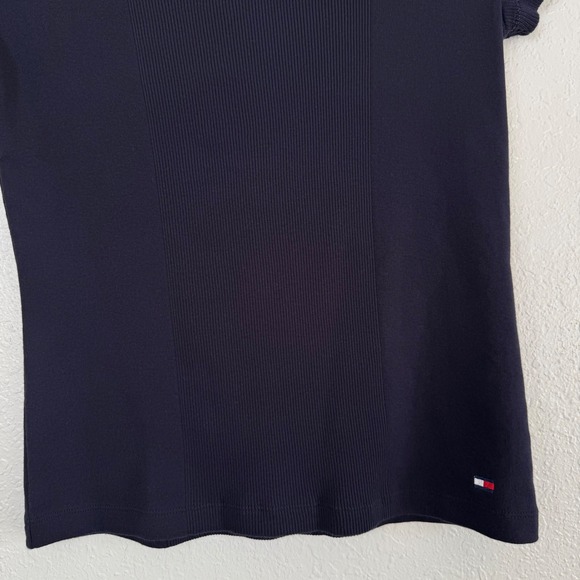 Tommy Hilfiger Navy Blue Square Neck Ribbed Knit Top White Trim S - Picture 3 of 7